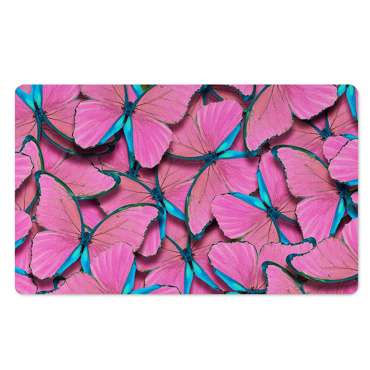 Pink And Blue Butterfly Print Door Mat-grizzshop