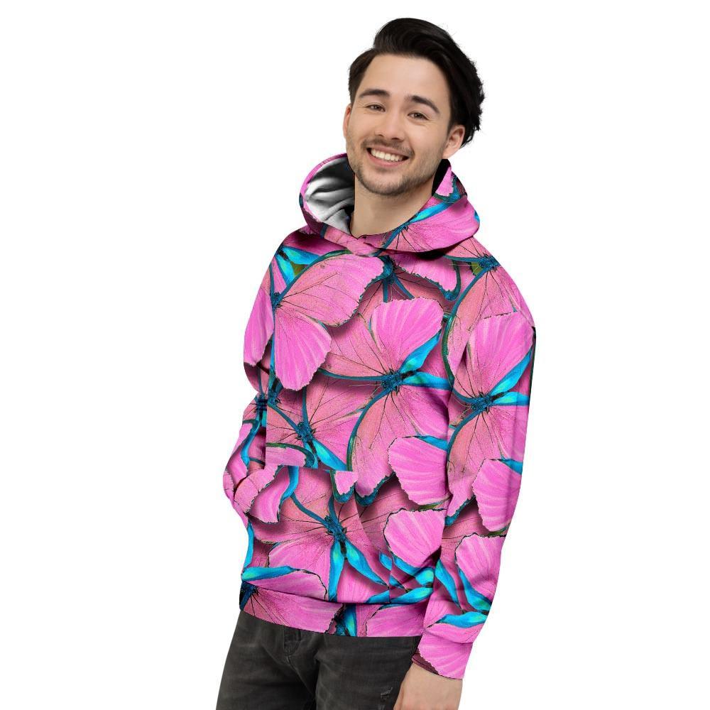 Pink And Blue Butterfly Print Men's Hoodie-grizzshop