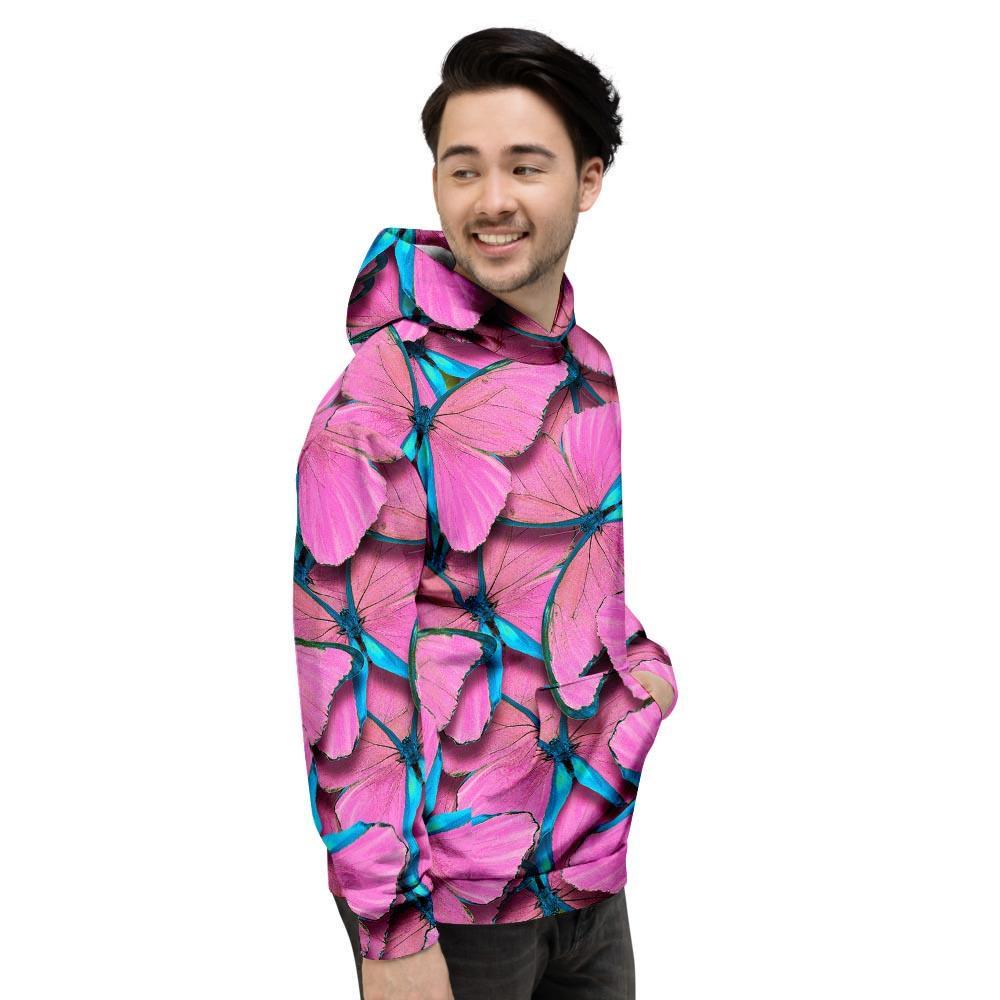 Pink And Blue Butterfly Print Men's Hoodie-grizzshop