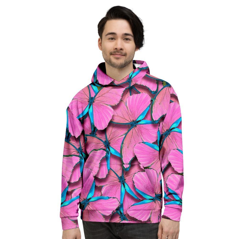 Pink And Blue Butterfly Print Men's Hoodie-grizzshop