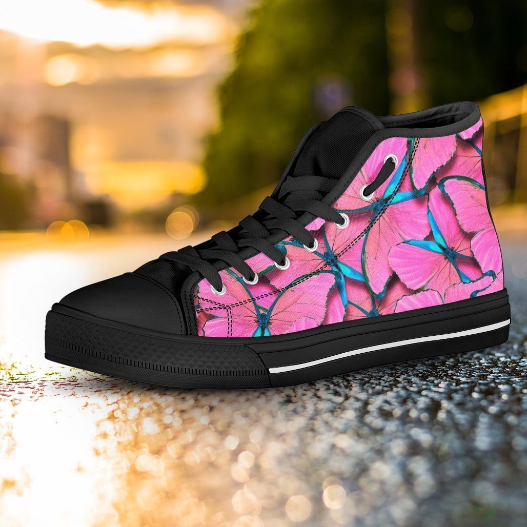 Pink And Blue Butterfly Print Women's High Top Shoes-grizzshop