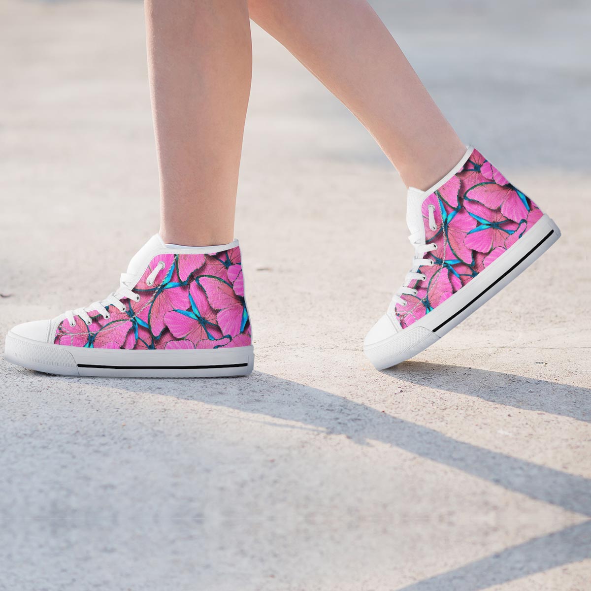 Pink And Blue Butterfly Print Women's High Top Shoes-grizzshop
