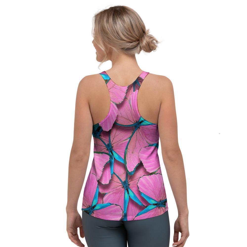 Pink And Blue Butterfly Print Women's Racerback Tank Top-grizzshop