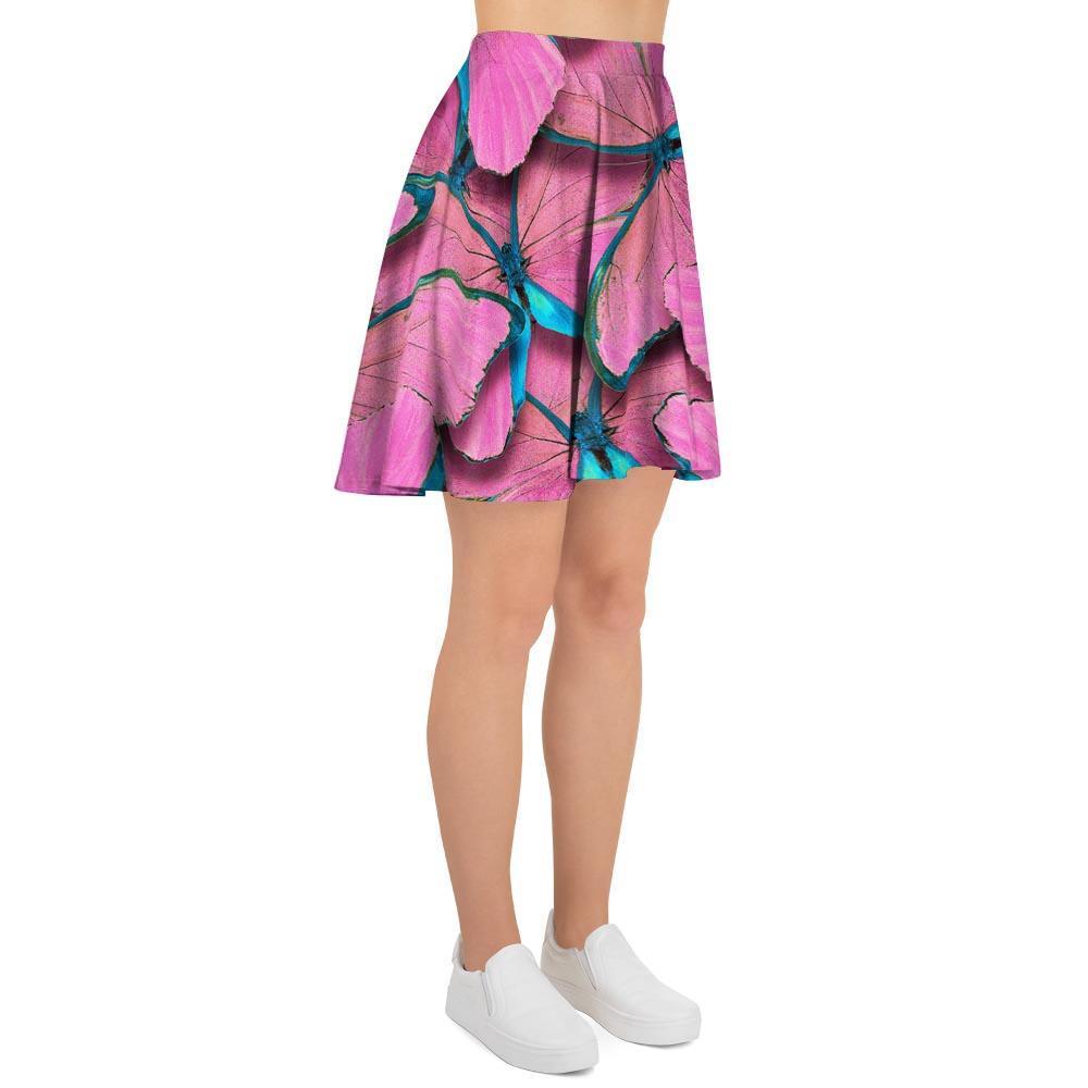 Pink And Blue Butterfly Print Women's Skirt-grizzshop