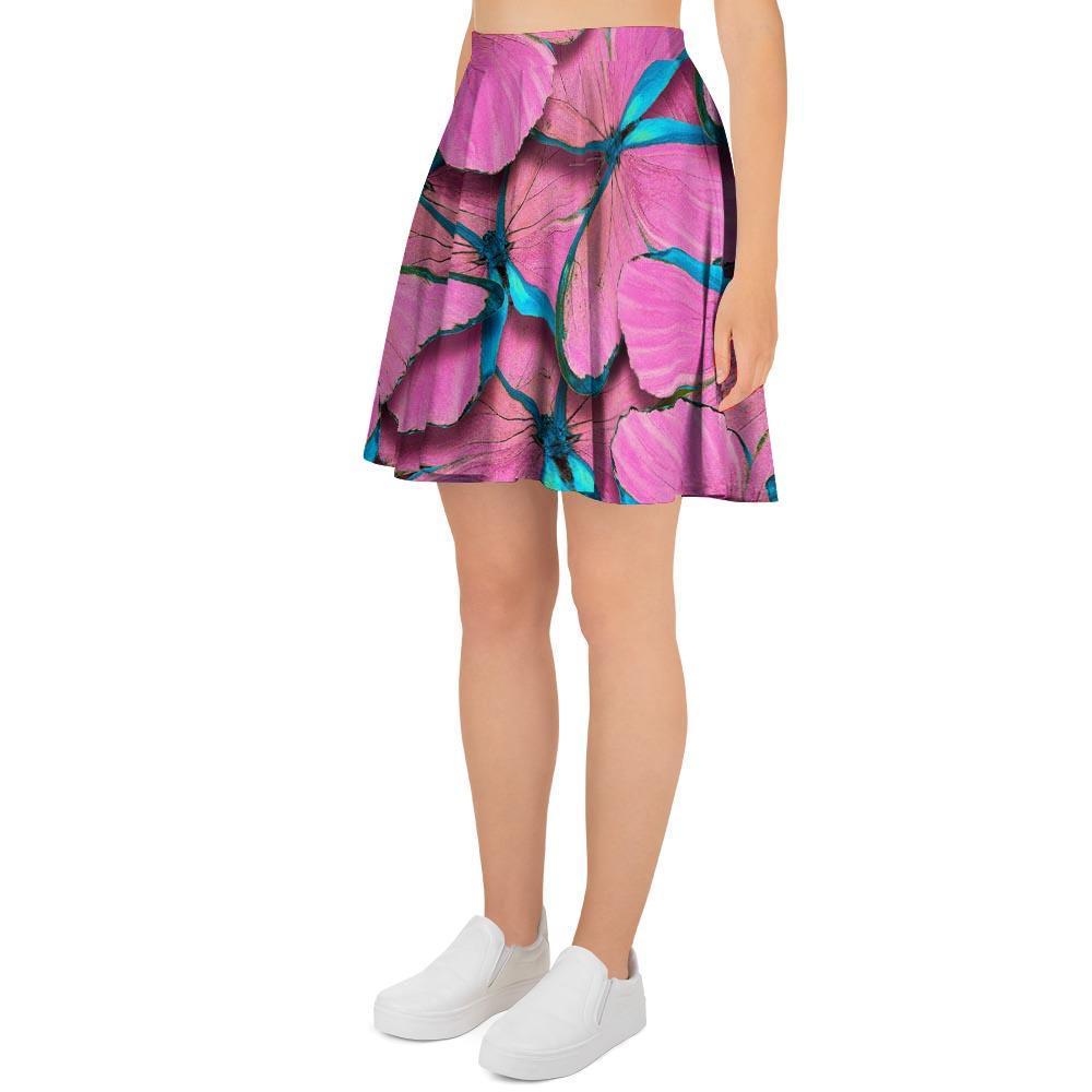 Pink And Blue Butterfly Print Women's Skirt-grizzshop