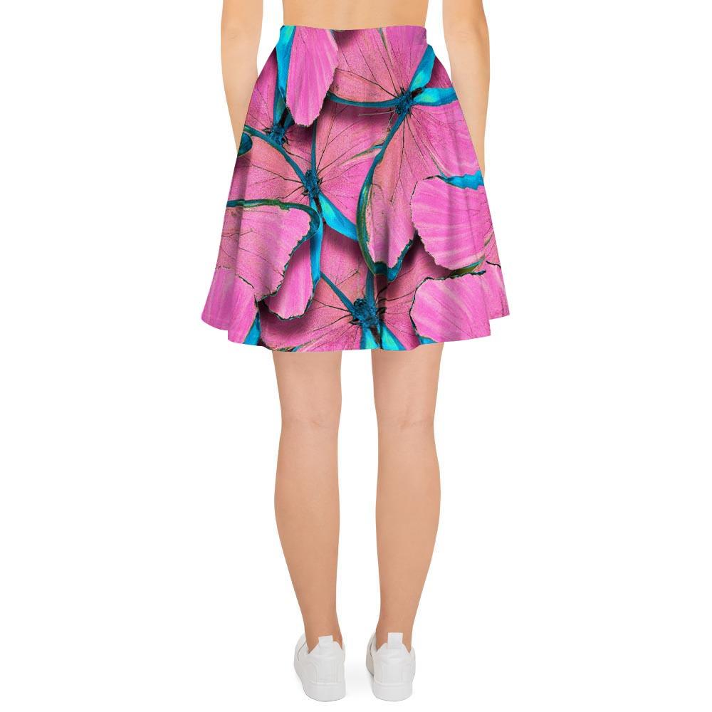 Pink And Blue Butterfly Print Women's Skirt-grizzshop