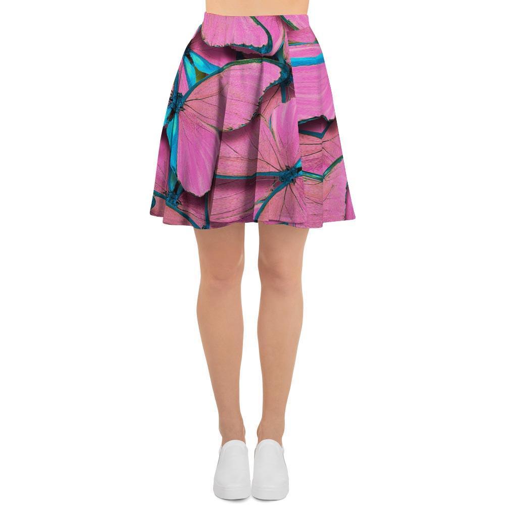 Pink And Blue Butterfly Print Women's Skirt-grizzshop
