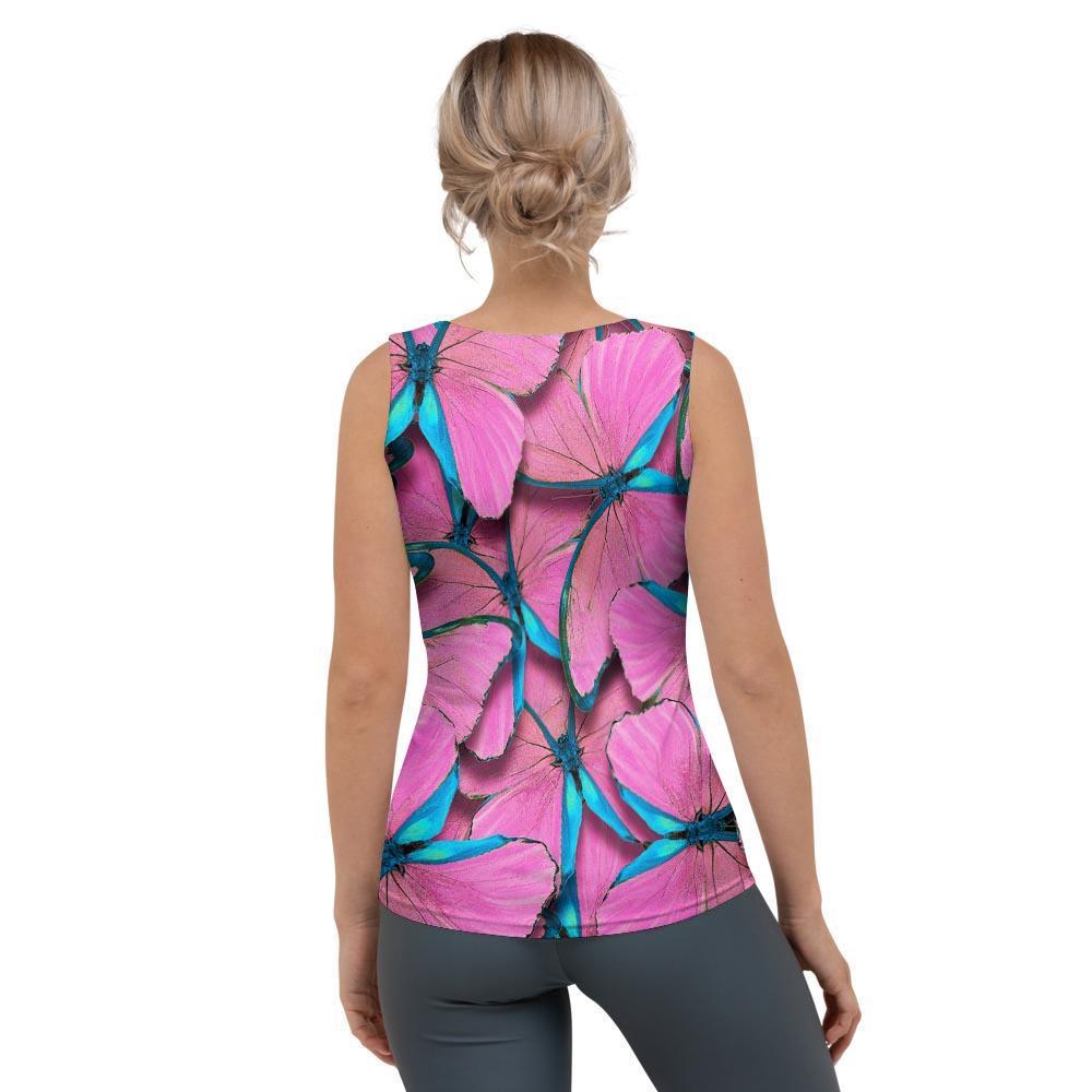 Pink And Blue Butterfly Print Women's Tank Top-grizzshop