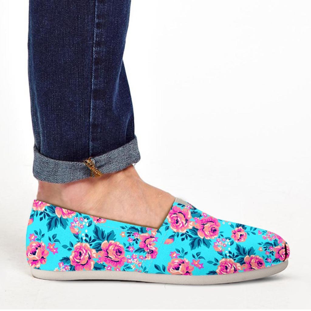 Pink And Blue Rose Floral Canvas Shoes-grizzshop