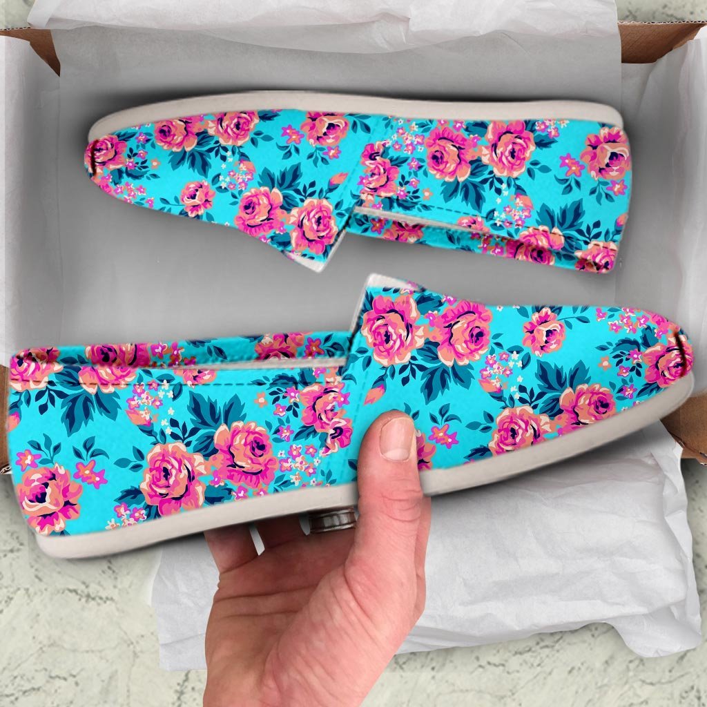 Pink And Blue Rose Floral Canvas Shoes-grizzshop