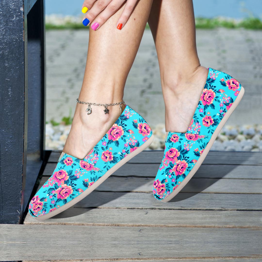 Pink And Blue Rose Floral Canvas Shoes-grizzshop