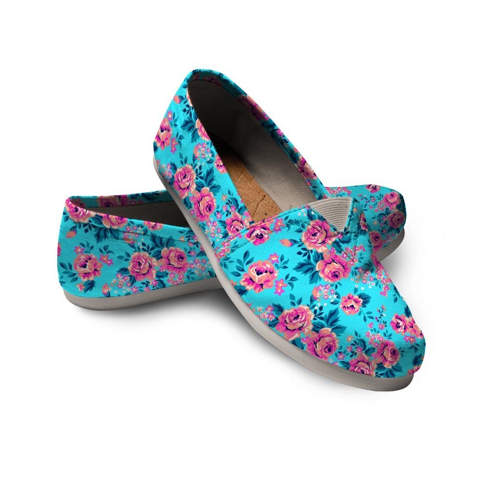 Pink And Blue Rose Floral Canvas Shoes-grizzshop