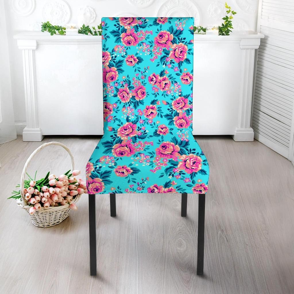 Pink And Blue Rose Floral Chair Cover-grizzshop