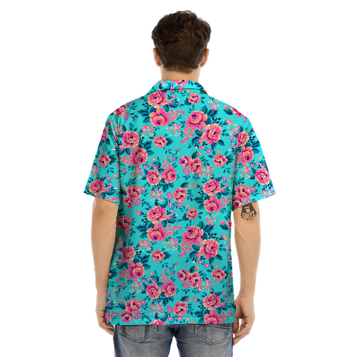 Pink And Blue Rose Floral Men’s Hawaiian Shirt-grizzshop