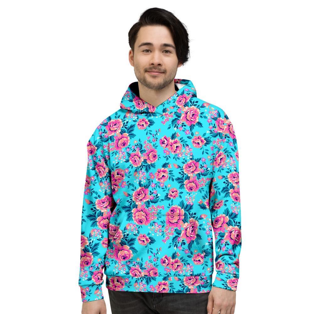 Pink And Blue Rose Floral Men's Hoodie-grizzshop