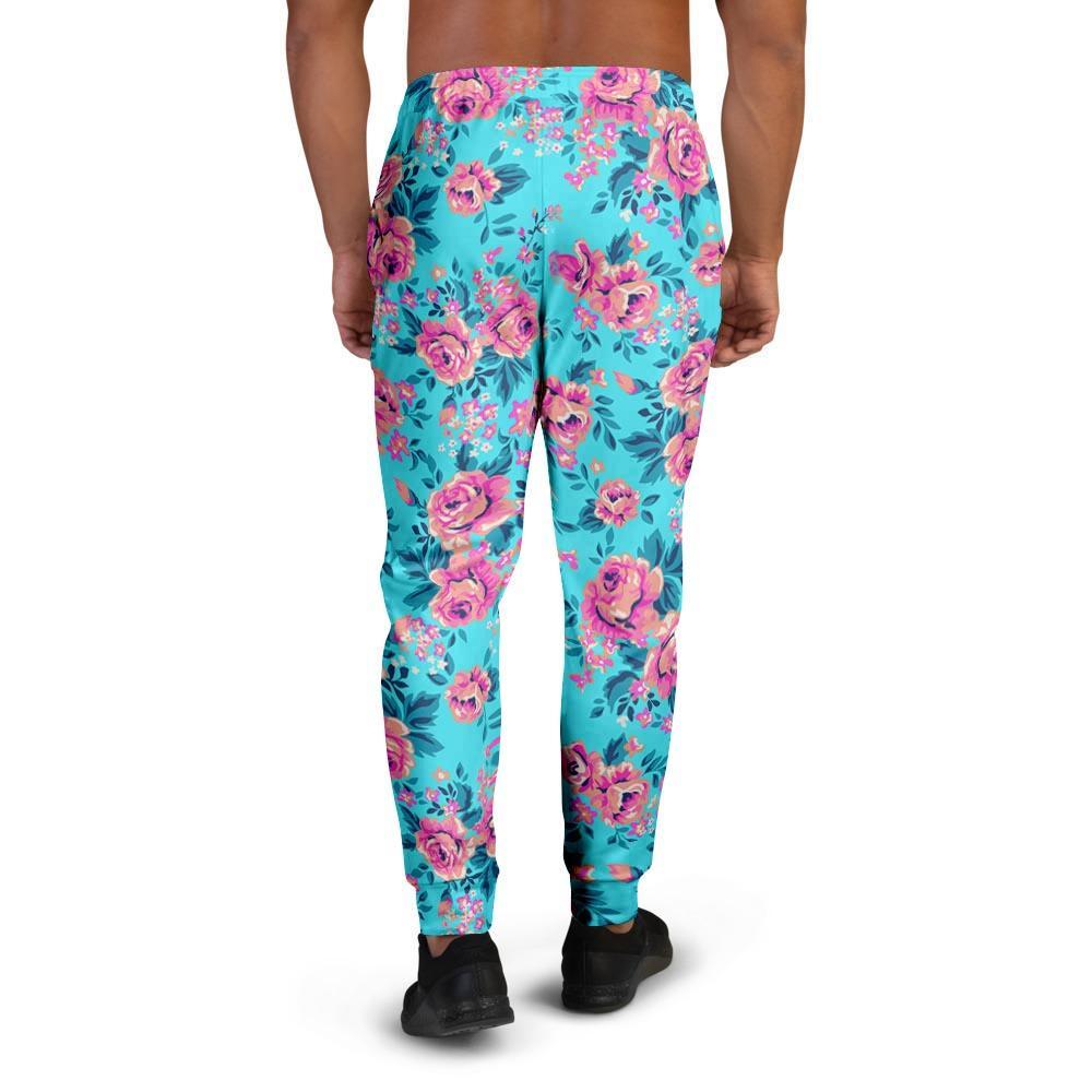 Pink And Blue Rose Floral Men's Joggers-grizzshop