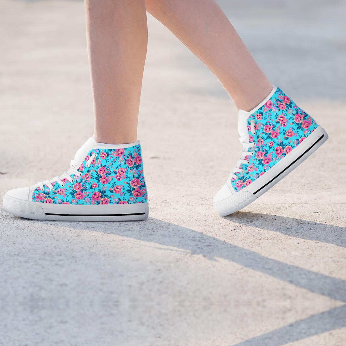 Pink And Blue Rose Floral Women's High Top Shoes-grizzshop