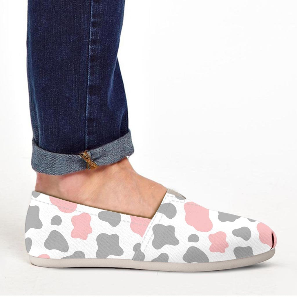 Pink And Grey Cow Print Canvas Shoes-grizzshop
