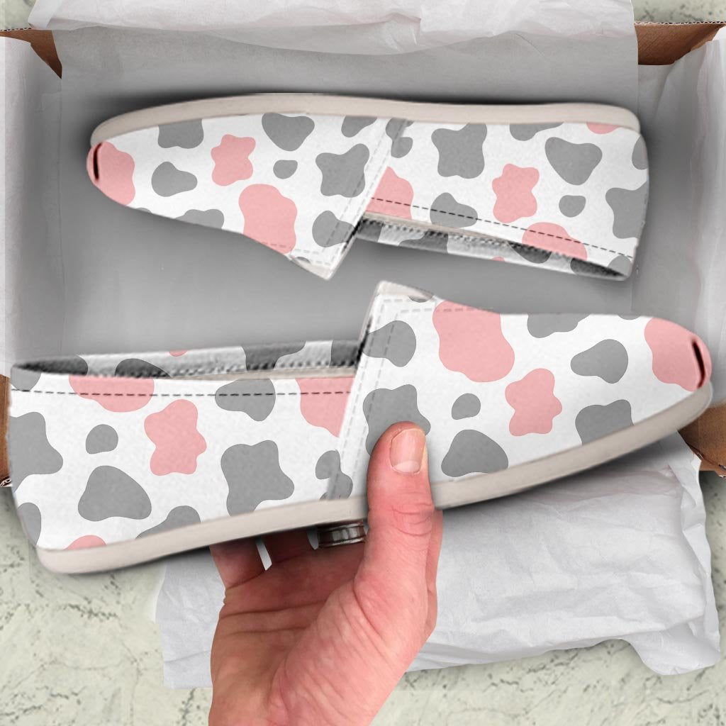 Pink And Grey Cow Print Canvas Shoes-grizzshop