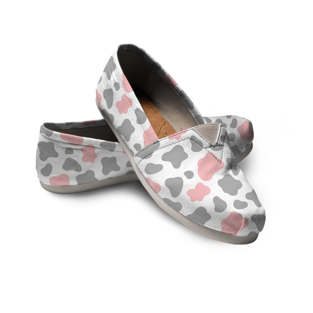 Pink And Grey Cow Print Canvas Shoes-grizzshop