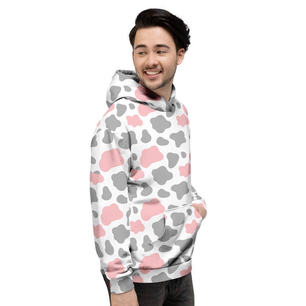 Pink And Grey Cow Print Men's Hoodie-grizzshop