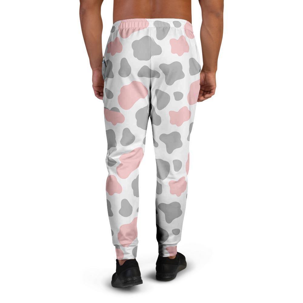 Pink And Grey Cow Print Men's Joggers-grizzshop
