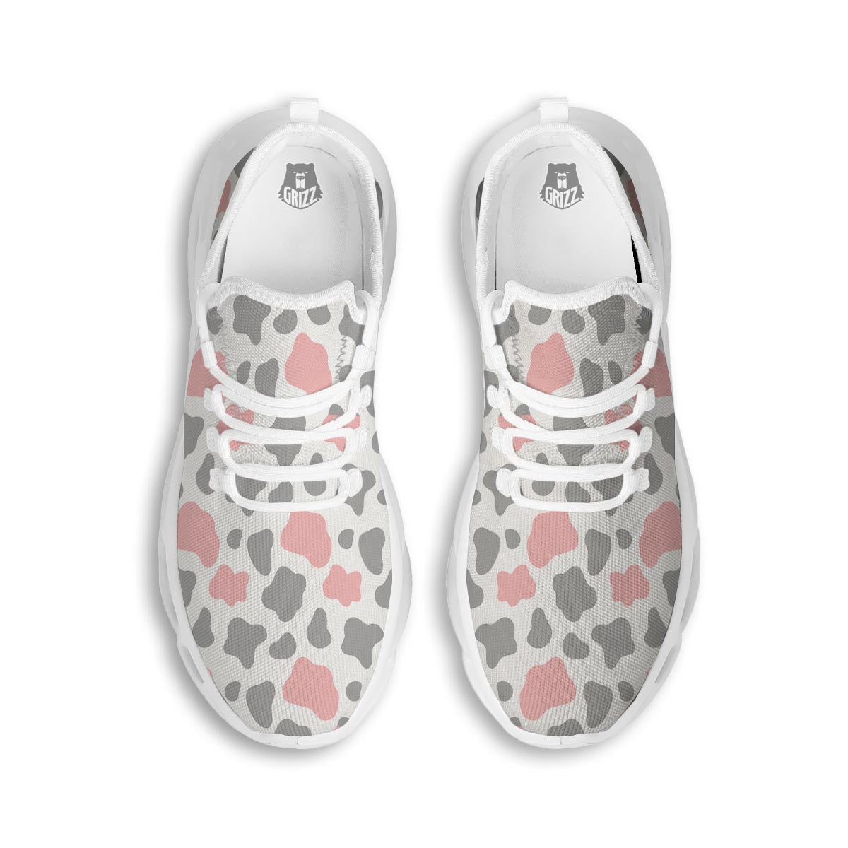 Pink And Grey Cow Print White Running Shoes-grizzshop