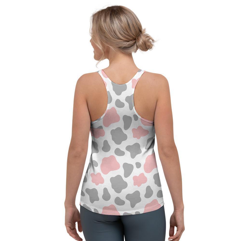 Pink And Grey Cow Print Women's Racerback Tank Top-grizzshop