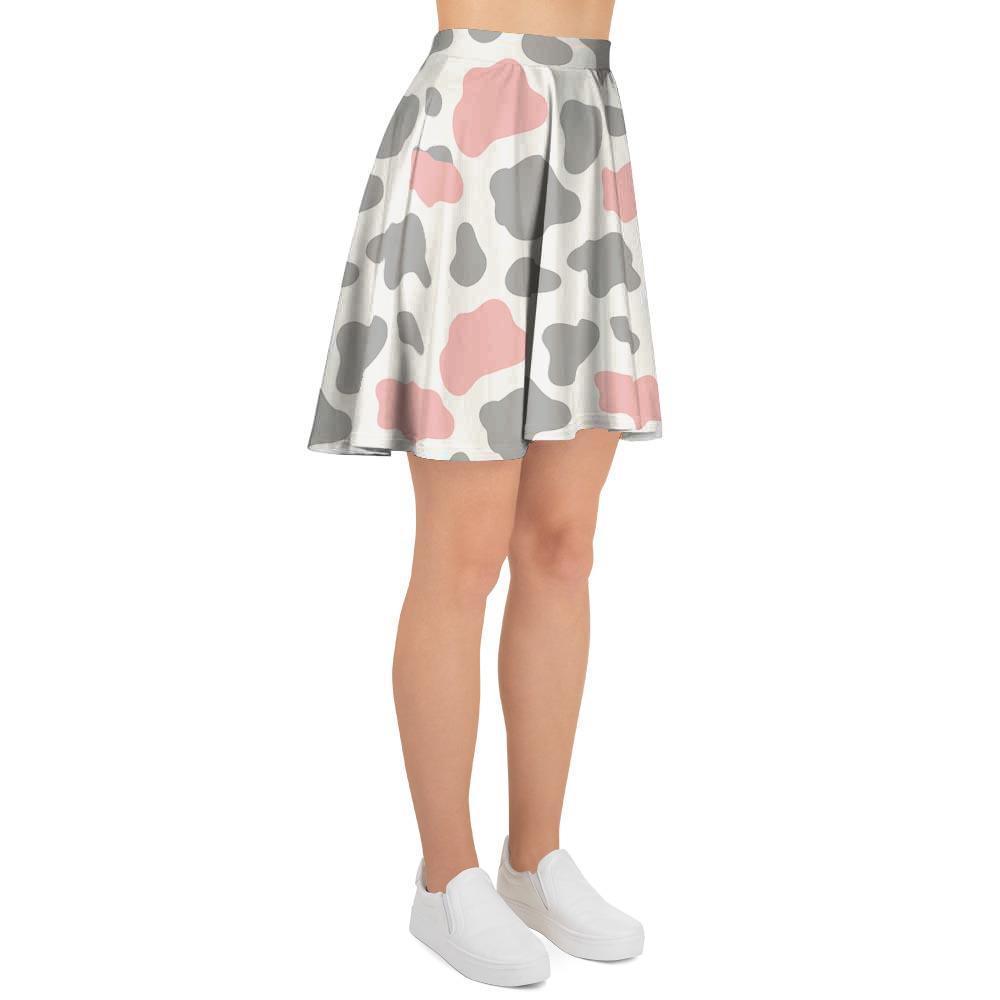 Pink And Grey Cow Print Women's Skirt-grizzshop