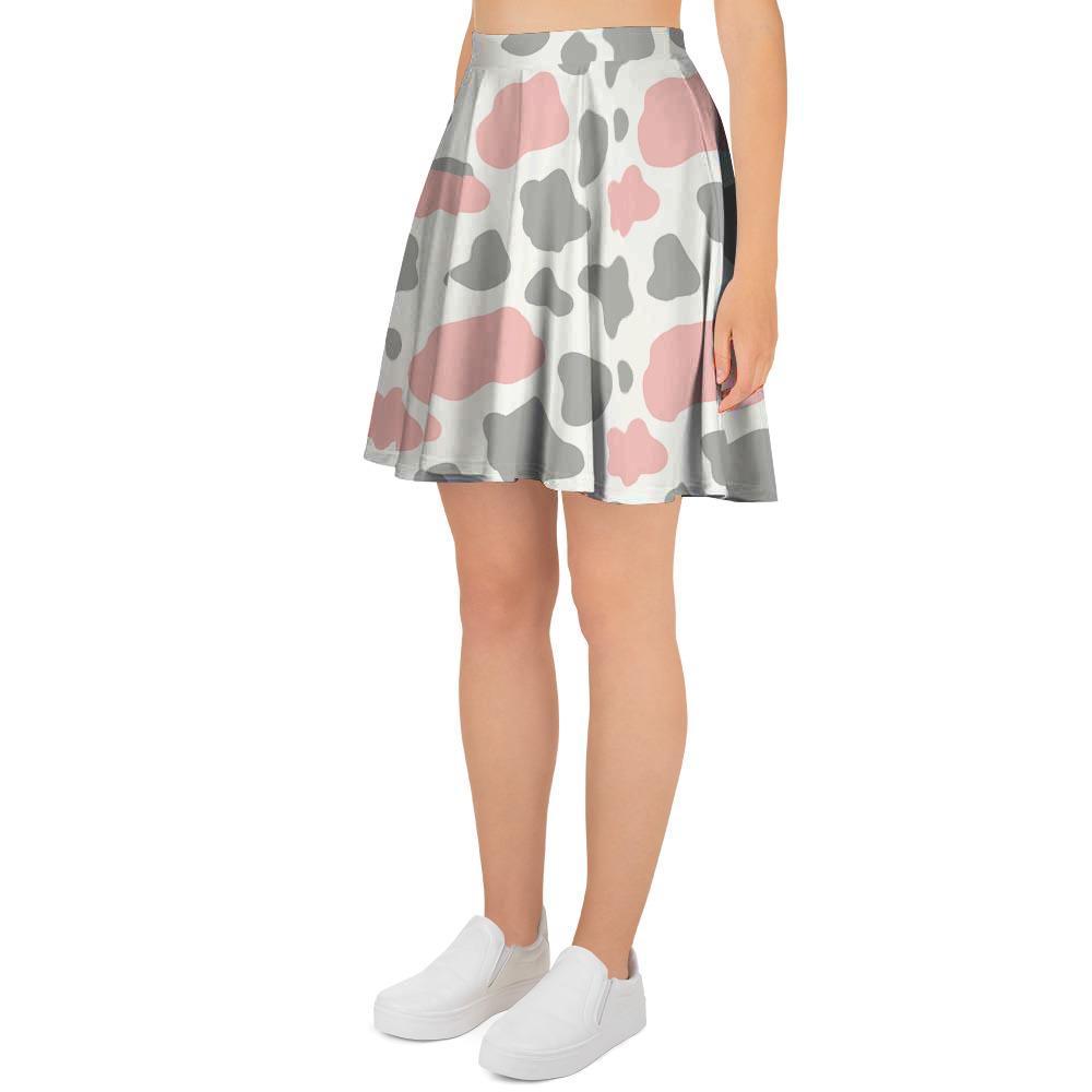 Pink And Grey Cow Print Women's Skirt-grizzshop
