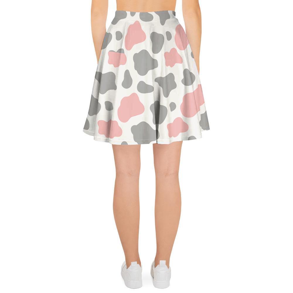 Pink And Grey Cow Print Women's Skirt-grizzshop
