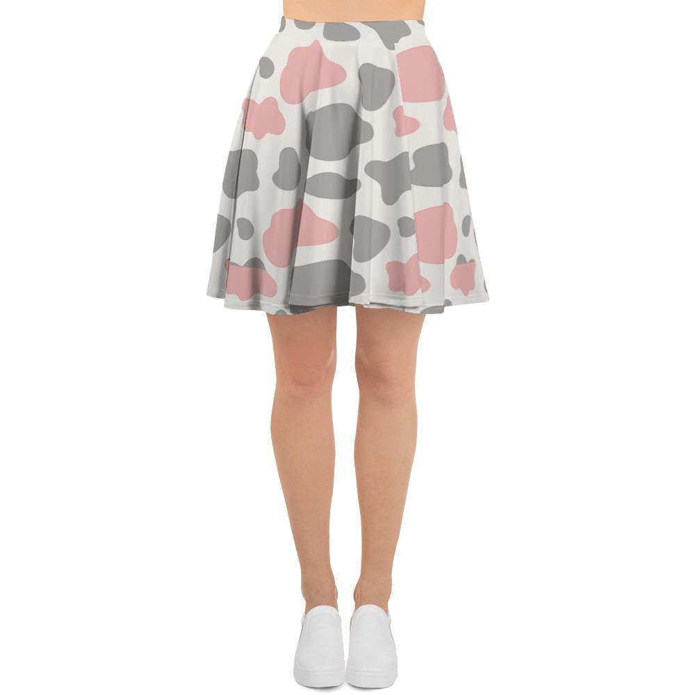 Pink And Grey Cow Print Women's Skirt-grizzshop