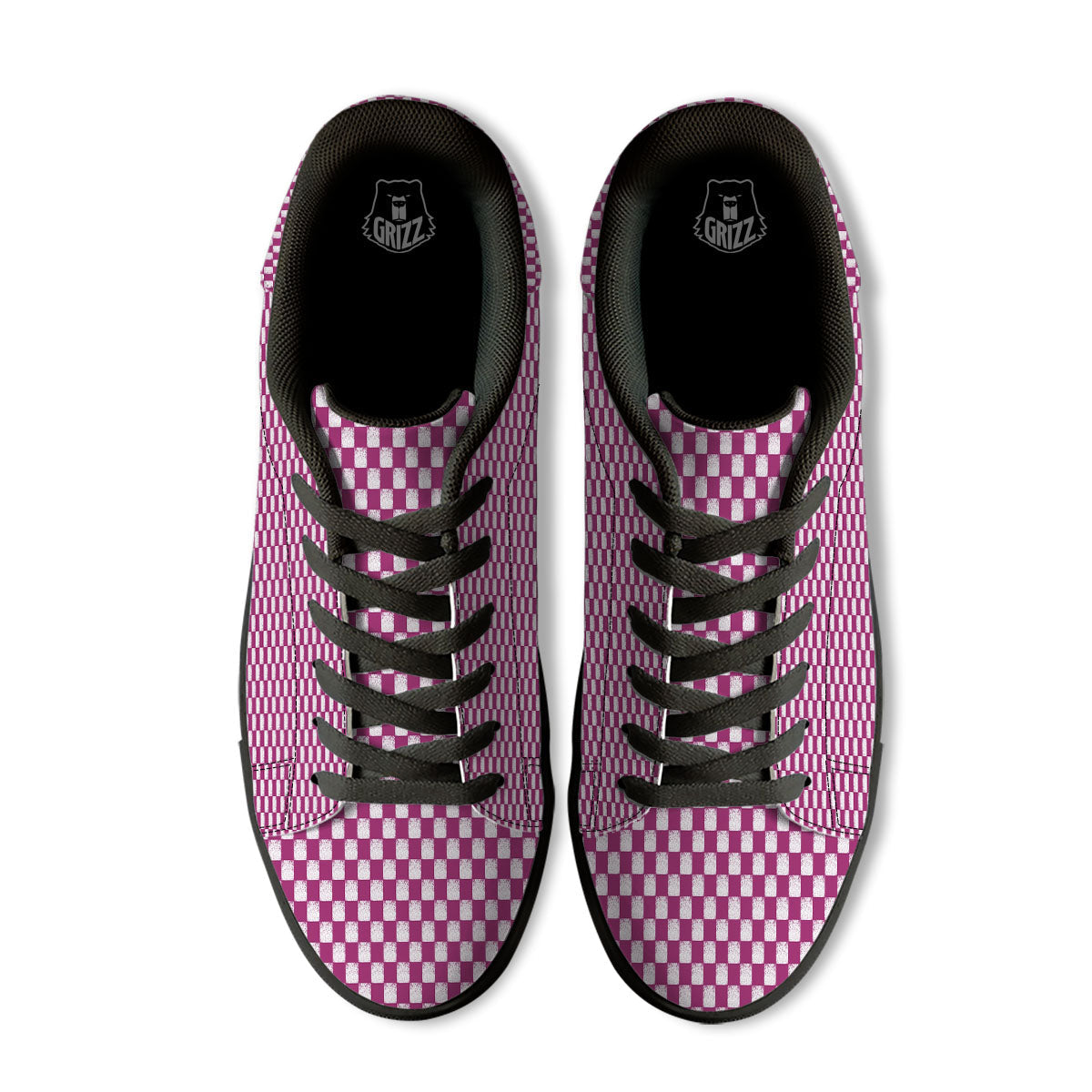 Pink And White Checkered Print Pattern Black Low Top Sneakers-grizzshop