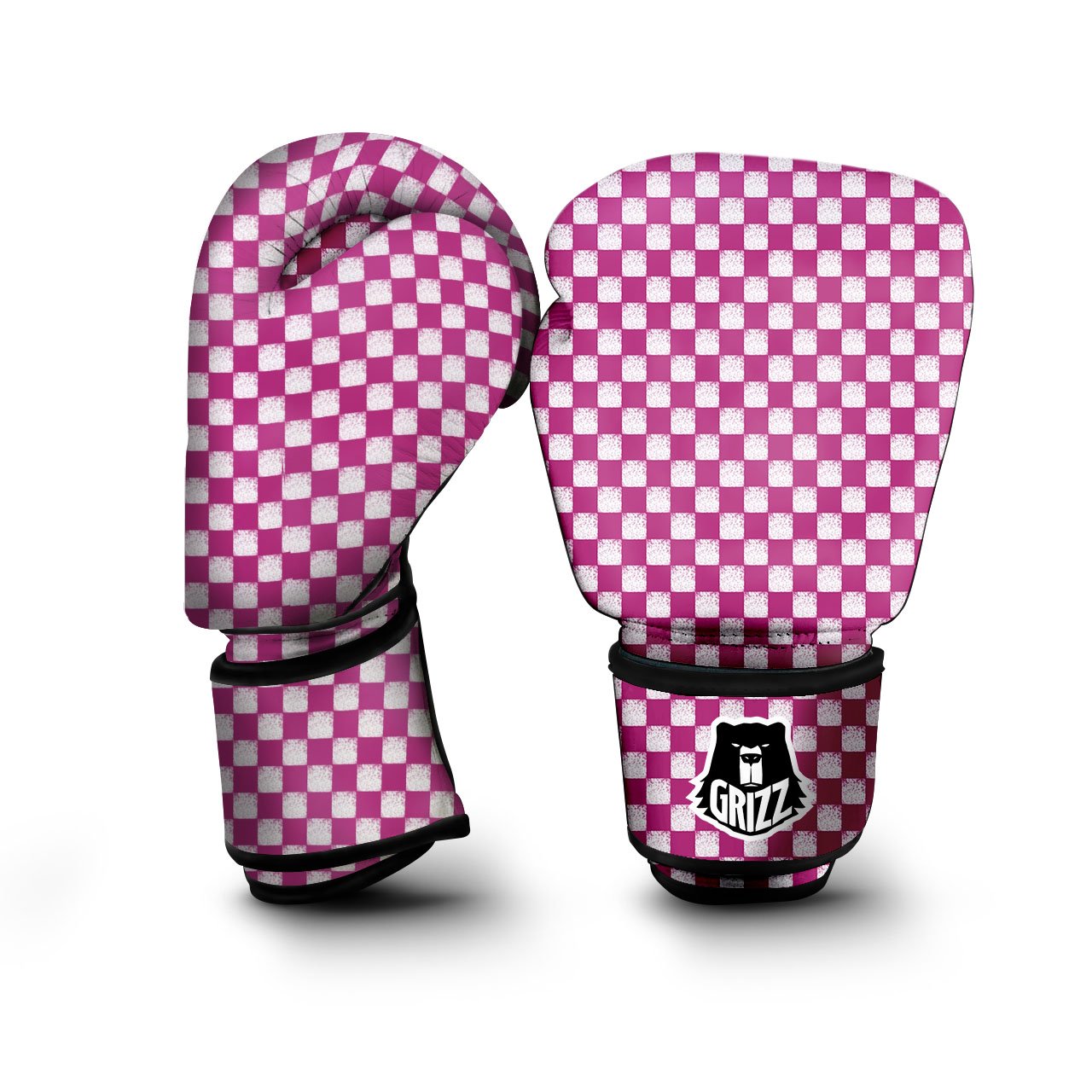 Pink And White Checkered Print Pattern Boxing Gloves-grizzshop