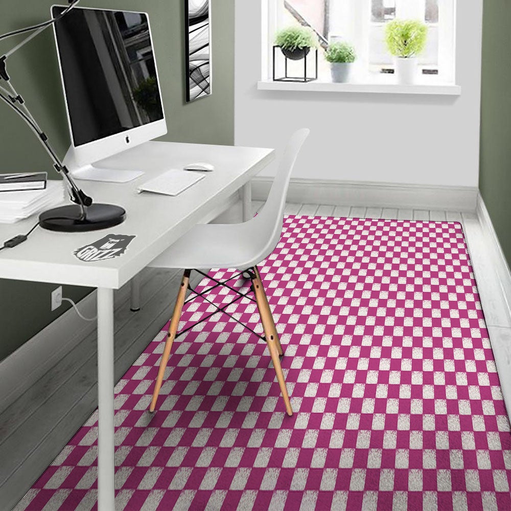 Pink And White Checkered Print Pattern Floor Mat-grizzshop