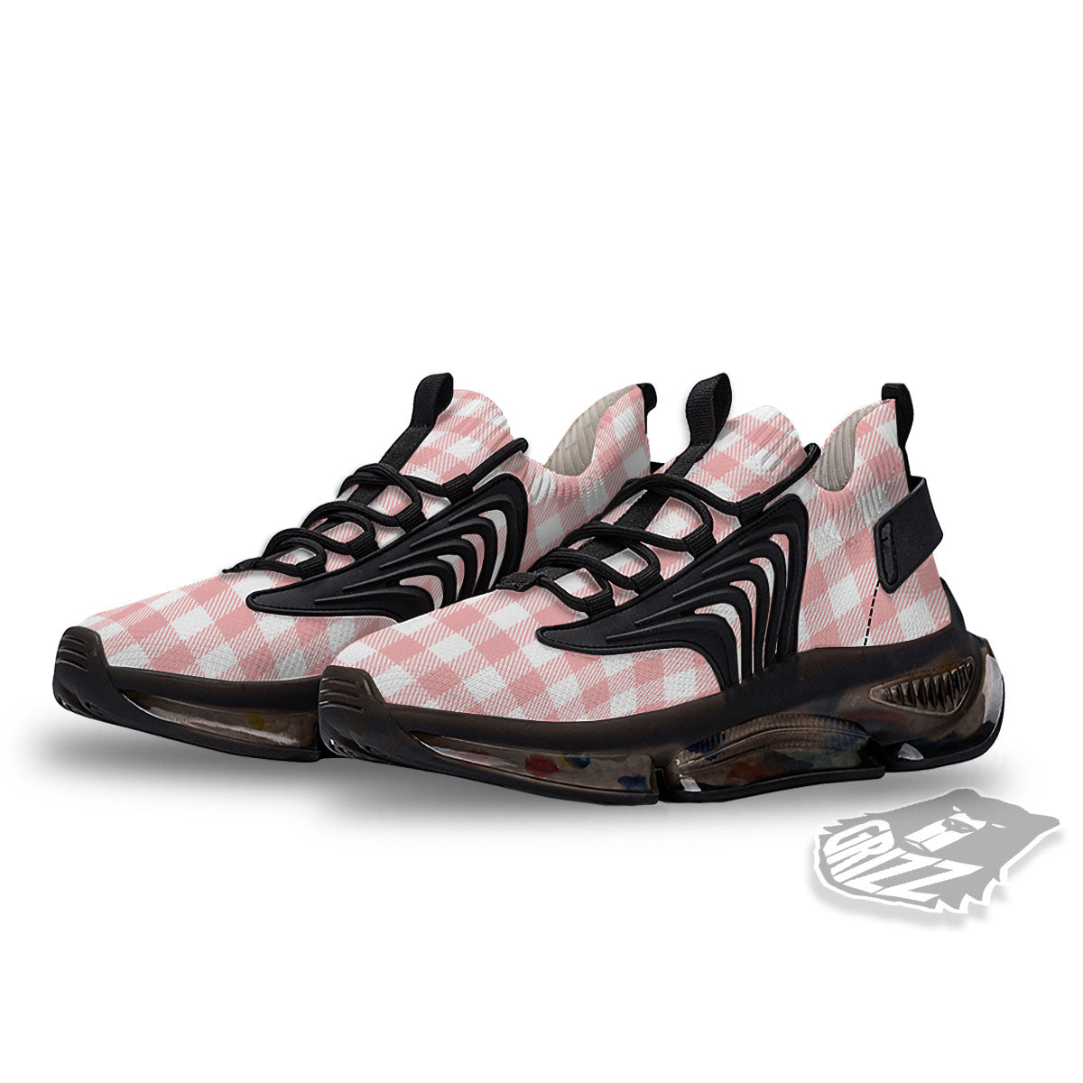 Pink And White Gingham Print Pattern Black Gym Shoes-grizzshop