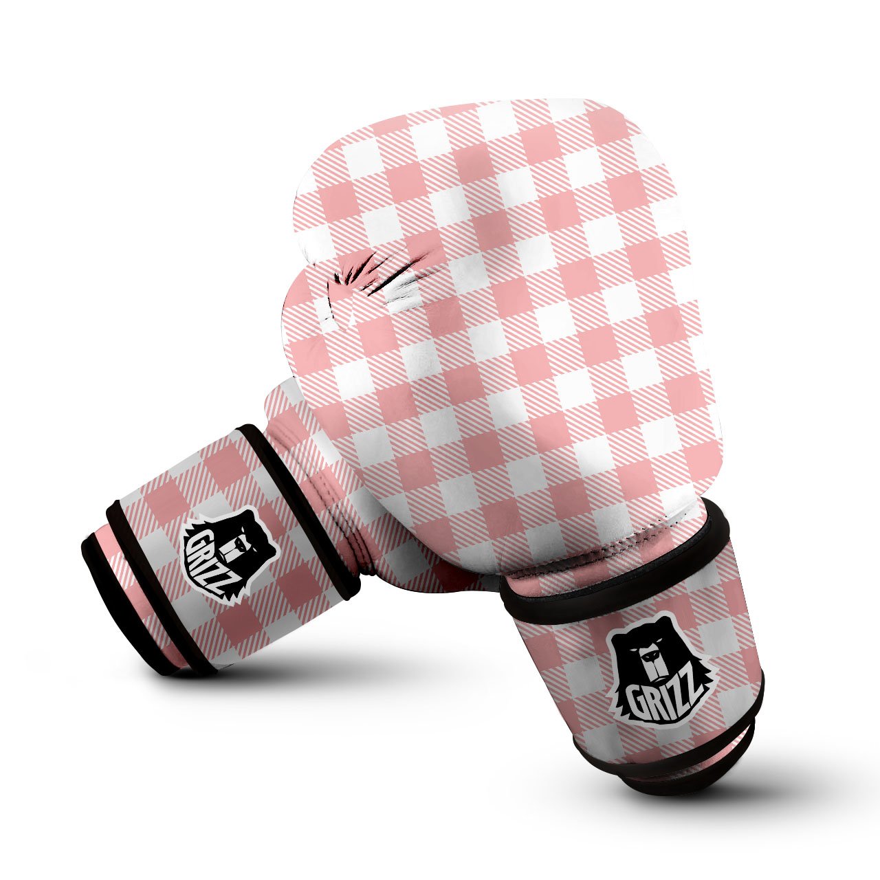 Pink And White Gingham Print Pattern Boxing Gloves-grizzshop