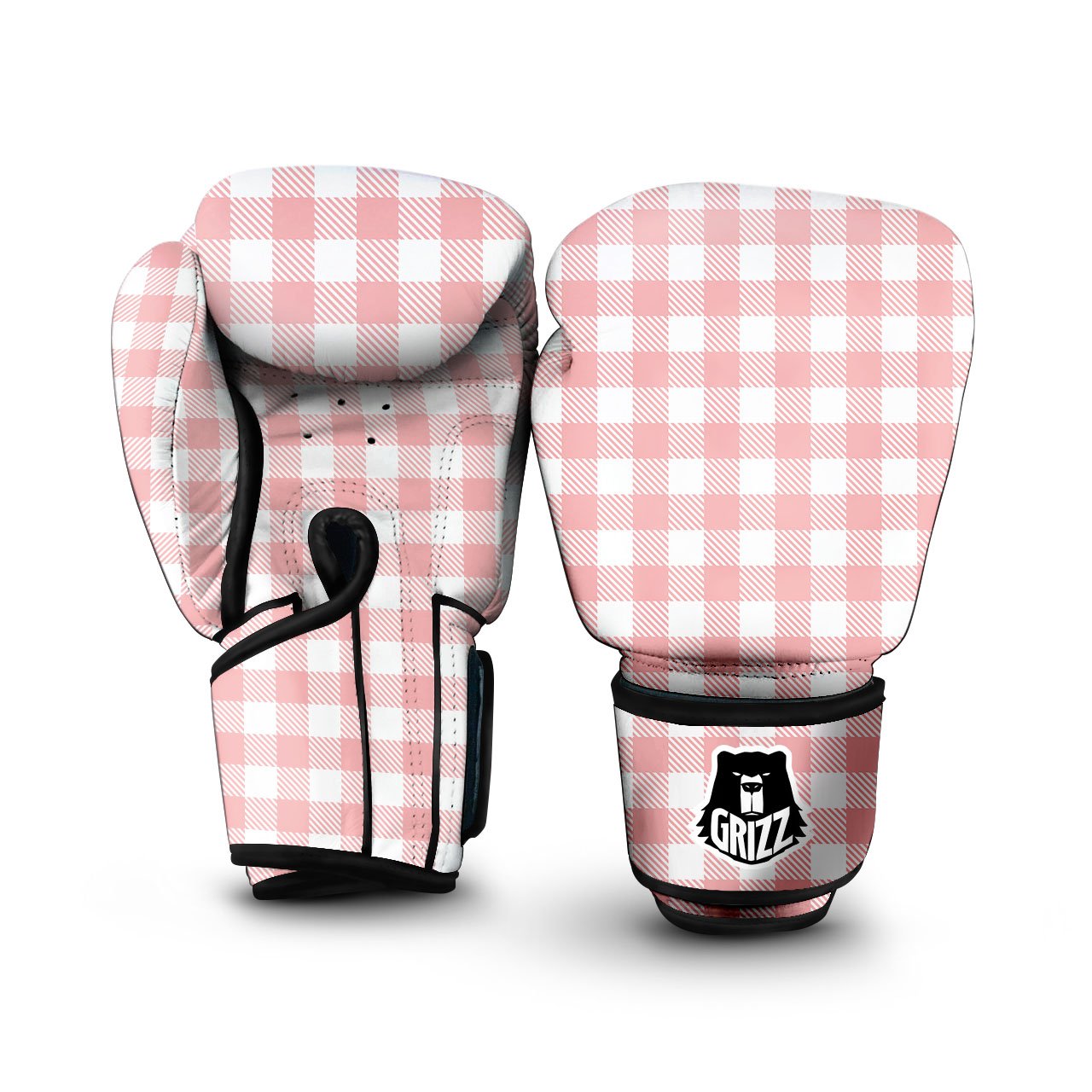 Pink And White Gingham Print Pattern Boxing Gloves-grizzshop
