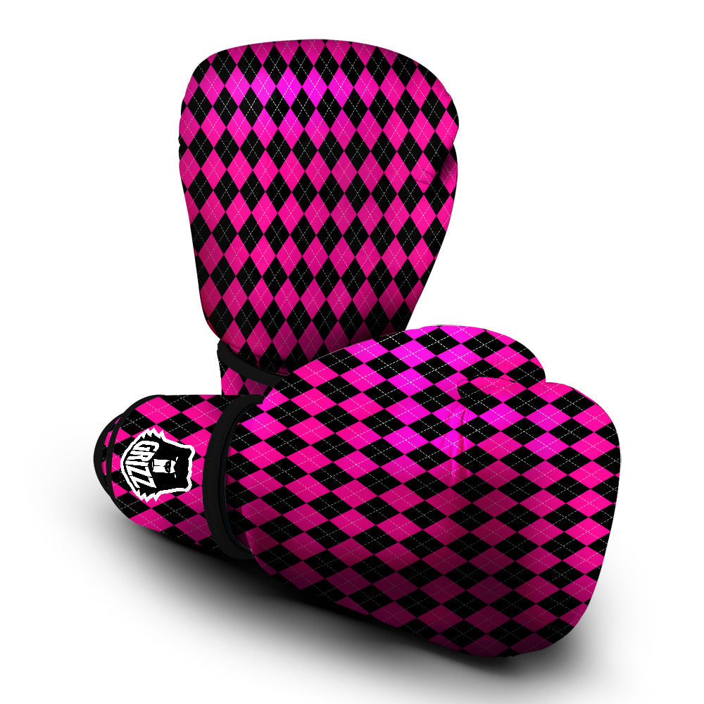 Pink Argyle Deep And Black Print Pattern Boxing Gloves-grizzshop