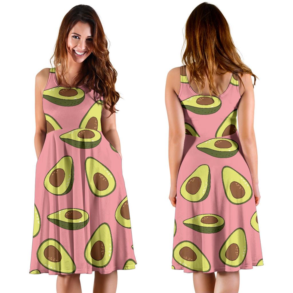 Pink Avocado Patttern Print Dress-grizzshop