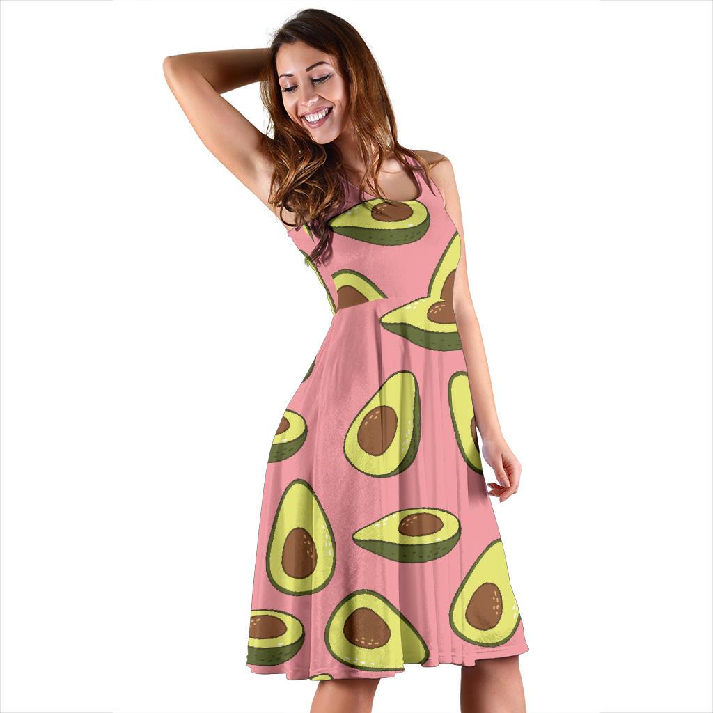 Pink Avocado Patttern Print Dress-grizzshop