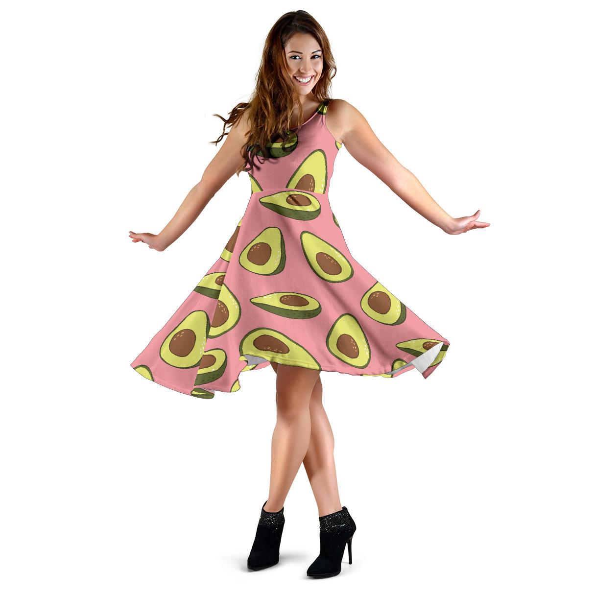 Pink Avocado Patttern Print Dress-grizzshop