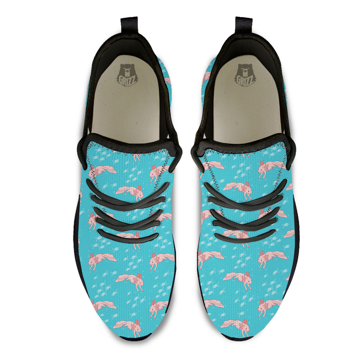 Pink Axolotl Teal Print Pattern Black Athletic Shoes-grizzshop