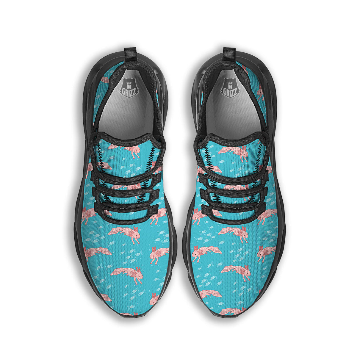 Pink Axolotl Teal Print Pattern Black Running Shoes-grizzshop