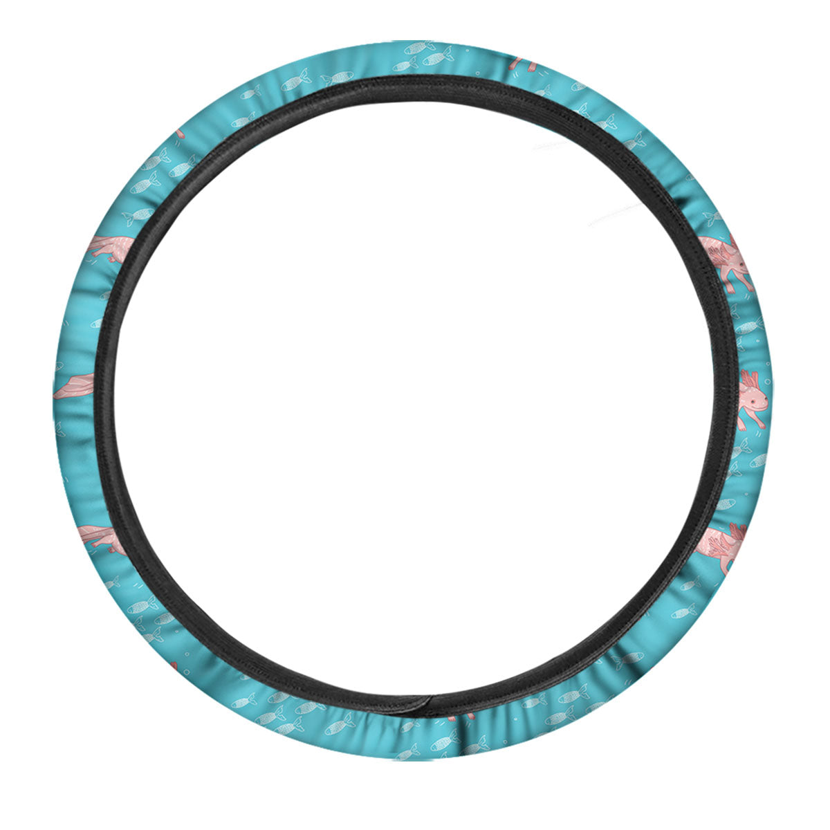Pink Axolotl Teal Print Pattern Car Steering Wheel Cover-grizzshop