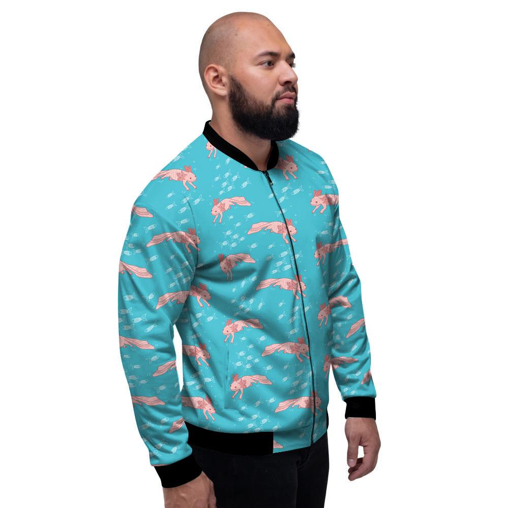 Pink Axolotl Teal Print Pattern Men's Bomber Jacket-grizzshop