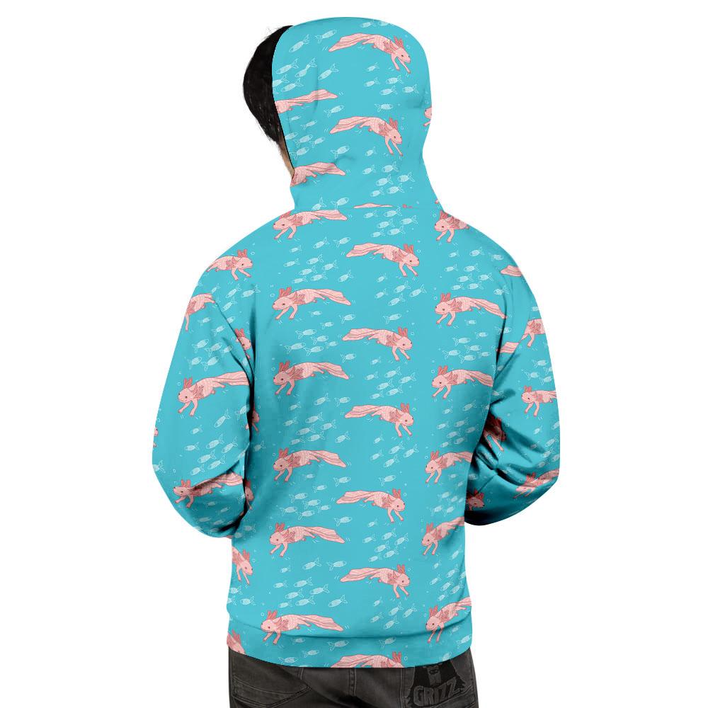 Pink Axolotl Teal Print Pattern Men's Hoodie-grizzshop