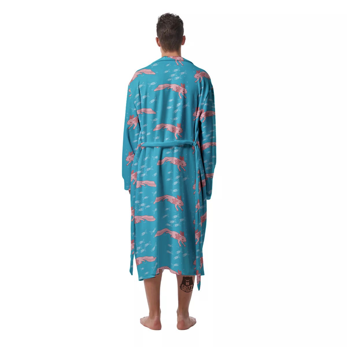 Pink Axolotl Teal Print Pattern Men's Robe-grizzshop