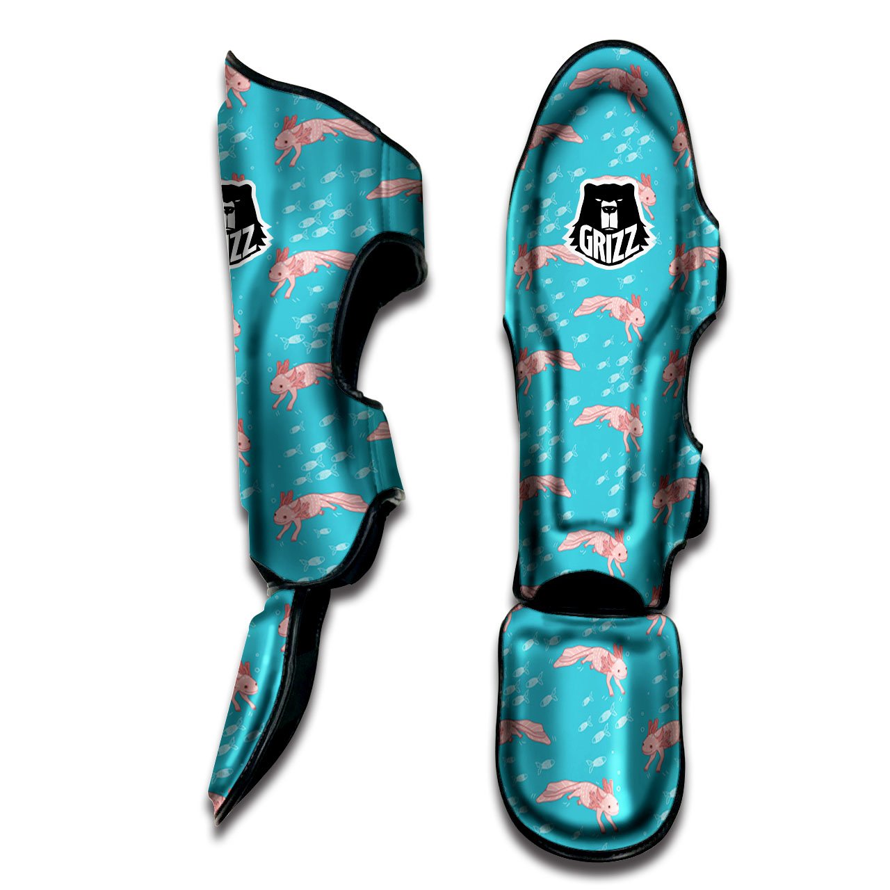 Pink Axolotl Teal Print Pattern Muay Thai Shin Guards-grizzshop