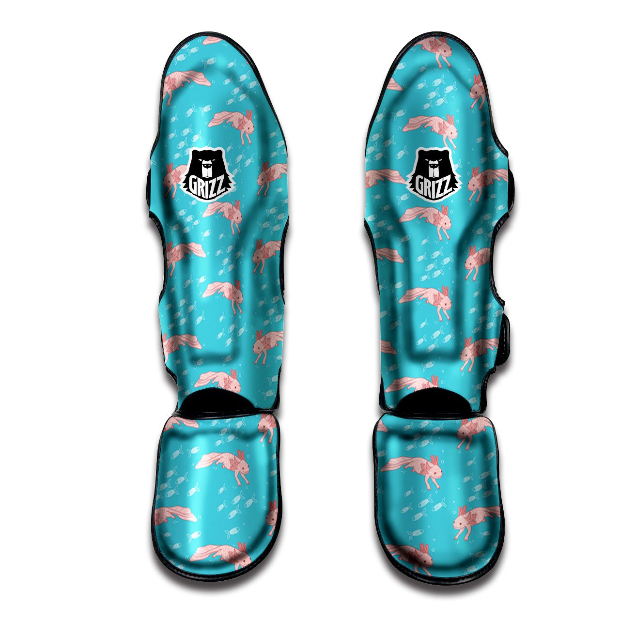 Pink Axolotl Teal Print Pattern Muay Thai Shin Guards-grizzshop